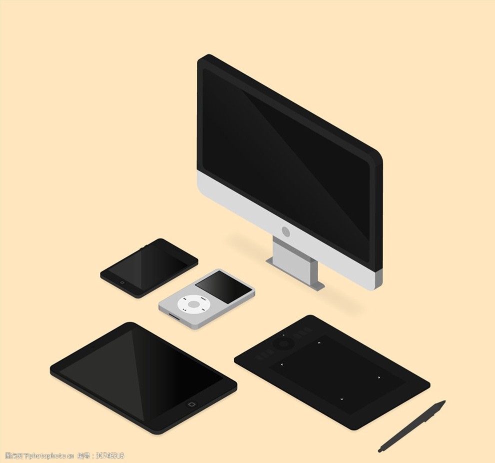 5款立體電子產品矢量素材 電腦配件設計新選擇